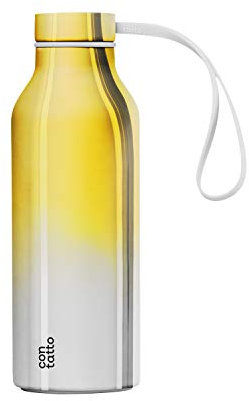 con-tatto Bottle Bottiglia termica con 3 Pareti in Acciaio e Rame - Bevande fredde per 25 ore e calde per 15 ore - Fascia e Tappo Sport Lid inclusi! (Gold Ombre)