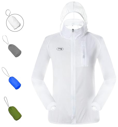 Dooy Sun Protection Jacket Ultra Light Thin Breathable Packable Outdoor Cycling Jacket Hoodie Skin Clothing for Men & Women(White,2XL)