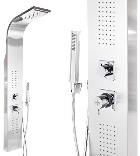 Edelstahl Premium Duschpaneel Regendusche Körperbrause Brause Dusche 140cm, : mit Thermostat