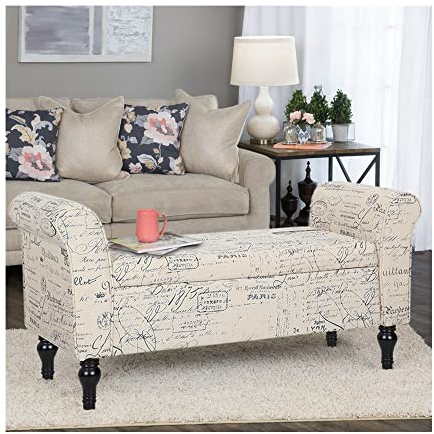 INMOZATA Window Seat Bench Linen Fabric Footstool Storage Arm Bed End Stool for Living Room Bedroom Hallway