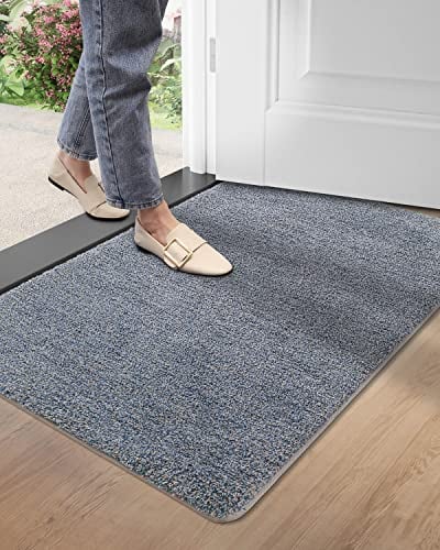 DEXI Schmutzfangmatte,rutschfeste Fußmatte für Innen und Außen,Waschbar Eingangsteppich Saugstarke Türmatte - Sauberlaufmatte 60 x 90 cm,Grau-blau