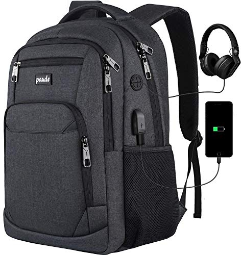 Paude Mochila para hombres y mujeres, mochila escolar para adolescentes, mochila para laptop de 15.6 pulgadas con puerto de carga USB para negocios y viajes universitarios