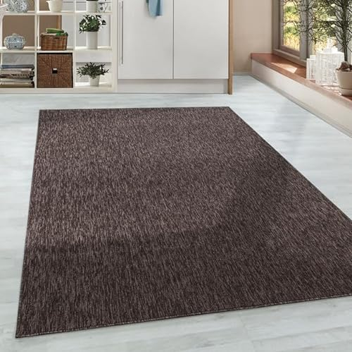 HomebyHome Teppich Wohnzimmer 120x170 cm Braun Einfarbig Meliert Design - Schlafzimmer Teppich Kurzflor Extra Weich Pflegeleicht Teppiche Waschbar für Küche Esszimmer - Carpet Living Room
