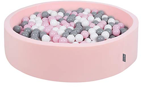 KiddyMoon Bällebad 120X30cm/200 Bälle Rund Groß Bällepool Mit Bunten Bällen Für Babys Kinder, Rosa:Weiß-Grau-Puderrosa