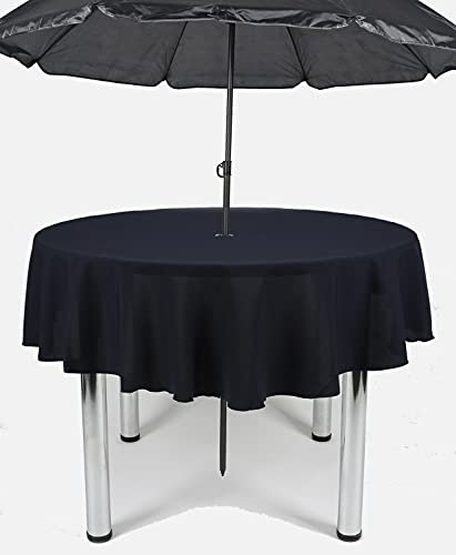 Garden Outdoor Patio Polyester Tablecloth with Hole for umbrella/Parasol (Navy Blue, 58 Diameter (147cm))