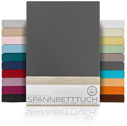 Beautex Spannbettlaken Jersey Baumwolle Boxspring 100x200x45 cm Dunkelgrau | atmungsaktiv, hautfreundlich, rundum elastisch, perfekte Passform, formstabil, 160 g/m², pflegeleicht, viele Farben