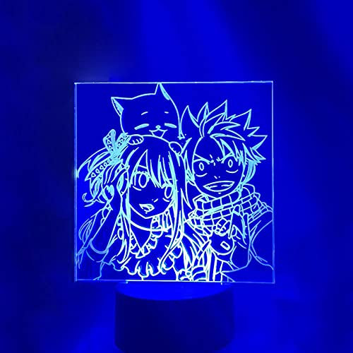 3D Illusion Lampe Fee Schwanzförmige RGB Bunte LED Nachtlicht Ideale Dekoration Atmosphäre Urlaub Geburtstagsgeschenk-Fairy Tail 3._16 Farbe mit Fernbedienung