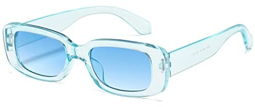kimorn Rechteckig Sonnenbrillen für Damen Herren Trendige Retro Mode Brille 90er Vintage modisch UV 400 Schutz Quadratischer Rahmen K1200 (Transparenter blauer Rahmen Blaue Linse, 65)