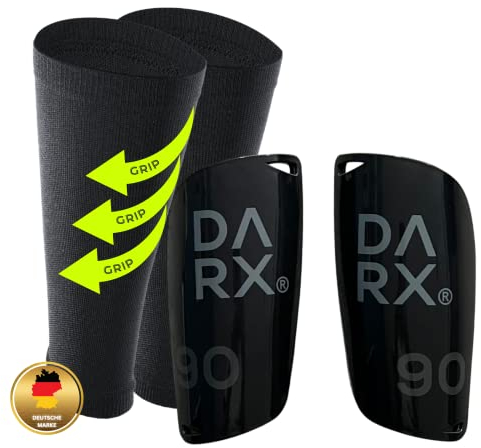 DARX® - Innovatives Schienbeinschoner Set - Leichter Schienbeinschoner I Spezial Schonerhalter - Perfekter Halt ohne Tape oder Klett für Kinder - Jugendliche - Erwachsene- M Grey