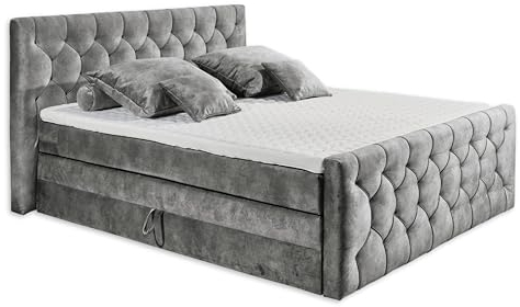 CASHFIELD 8 Boxspringbett mit Bettkasten 180x200, Grau - Bequemes Doppelbett mit 7-Zonen-Federkern Matratze & Kaltschaum Topper mit Klimaband - 200 x 113 x 225 cm (B/H/T)