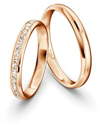 JC Trauringe Gold 585 Rotgold Paarpreis Poliert I Partnerringe mit Gravur in edler Schatulle I 2 Hochzeitsringe Herrenring ohne & Damenring mit Zirkoniasteinen I ICT30