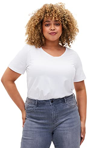Zizzi Damen Große Größen T-Shirt Basic Baumwolle Kurzarm Kurze Ärmel Gr. Gr M Bright White
