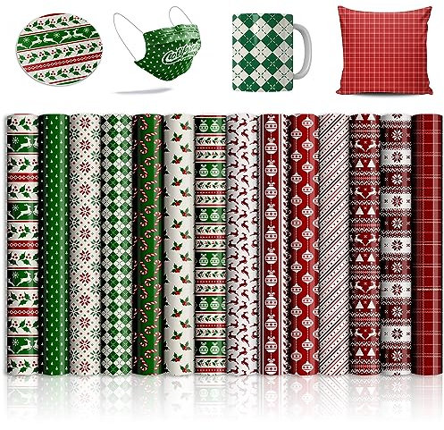 Lucky Goddness Christmas Infusible Transfer Ink Sheets,Red Green Snowman Elks for Cricut Mug Press,Heat Press Machine for T-Shirts Mug Bag,Orange Black 14 Sheets 12x 12