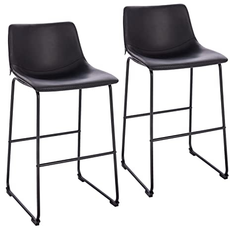 SVITA John 2-er Set Barhocker Barstuhl mit Rückenlehne Retro Kunst-Leder Schwarz