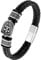 Aruie Bracelet Homme Fleur de Lys Iris Bouclier Fermoir Magnétique Double Rangés Cuir Tressé Acier Inoxydable Biker Vintage Bijoux - 23CM