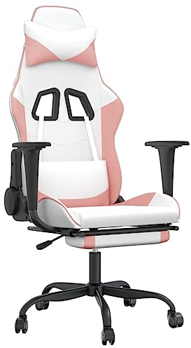 vidaXL Sedia da Gaming con Poggiapiedi Bianco e Rosa in Similpelle