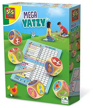 SES Creative 02294 - Mega-Yatzy Junior, 5 extragroße Holzwürfel, Gartenspiel für Kinder, Weiß