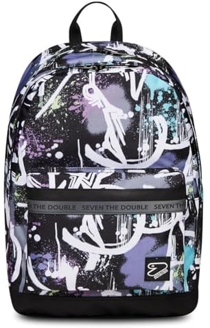 Seven Zaino Doppio Scomparto - PRO XXL The Double - con Tasca Porta PC Portatile, Tasca Porta Borraccia, Auricolari Wireless - Viola e Bianco - Scuola & Tempo Libero