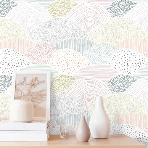 CiCiwind Peel and Stick Wallpaper Colorful Dot Contact Paper Boho Wall Paper 197×15.5 Removable Self-Adhesive Kids Room Pink Wallpaper for Cabinets Bedroom Decor Wall Covering Vinyl Rolls