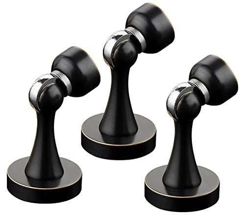 Tür Stop, Magnetic Door Stops Magnetic Door Stopper Wall Mounted Black, Brass Door Stoppers for Floor, Brushed Satin Nickel Door Catches with Screws for Heavy Doors for Kitchen, Bedroom, Garage, 3Pcs