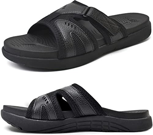 COFACE Mens Sport Recovery Sandals Plantar Fasciitis Soft Cushion Lightweight Arch Support Orthotic Slides for Men AllBlack Size 9