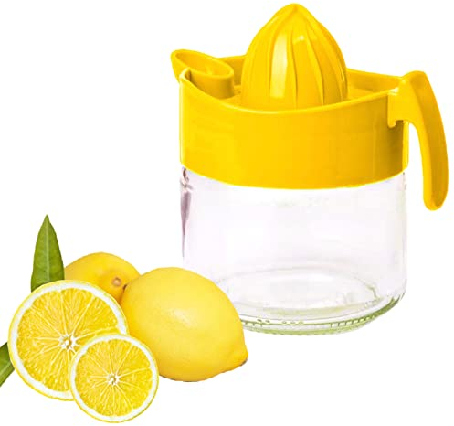 Glass Jar Manual Hand Juicer Citrus Lime Orange Lemon Fruit Press Squeezer Strainer Maker Extractor Fresh Juice filter Healthy Kitchen Gadget Practical Non Slip No Electricity No Noise 300ML (Yellow)