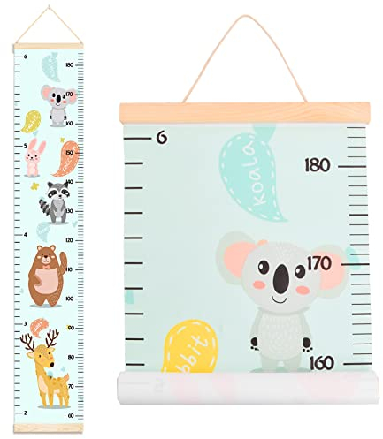 Messlatte Kinder, Messlatte Kind Holz Wandaufhängung Kinderzimmer Messlatte Höhentabelle mit Animal-Print Messlatte Höhe Diagramm, Höhenlineal Wand Dekoration Kinderzimmer, 131cm x 25cm