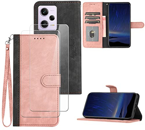 Hoyoikun Handyhülle Kompatibel Mit Redmi Note 12 Pro Plus/Pro+ 5G(Not for Redmi note 12 Pro),[Verschenke 2 Stück Full Screen Schutzfolie],Premium PU Leder Flip Case,Magnetverschluss,Standfunktion-Rosa