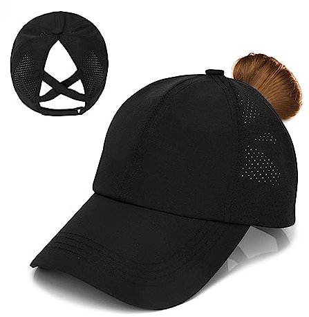 MUNSKT Baseballkappe für Damen und Herren, Criss Cross, verstellbar, Mesh, Quick Dry Cap für Frauen, Mädchen, Laufen, Baseball, Golf, Sommerreise, Schwarz , 60
