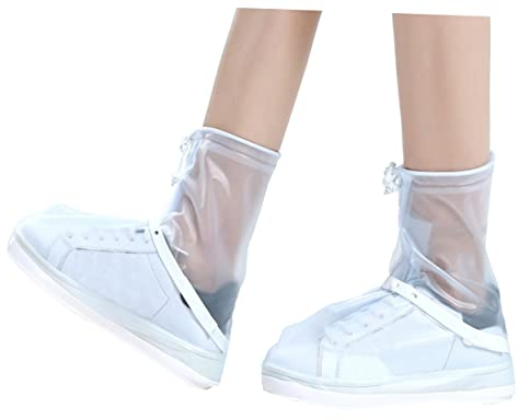 INOOMP Paio Scarpe Da Pioggia Copristivali Stivale Da Pioggia Copriscarpe Riutilizzabili Con Suola in Pvc Scarpa Antipioggia Antiscivolo Suole Scarpe Bianca Pieghevole Stivali Da Pioggia