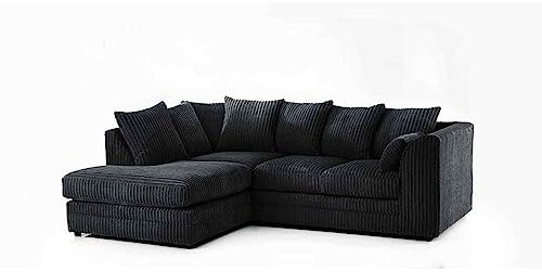New Chicago Jumbo Cord Corner Sofa (Black, Left Hand Facing Corner)