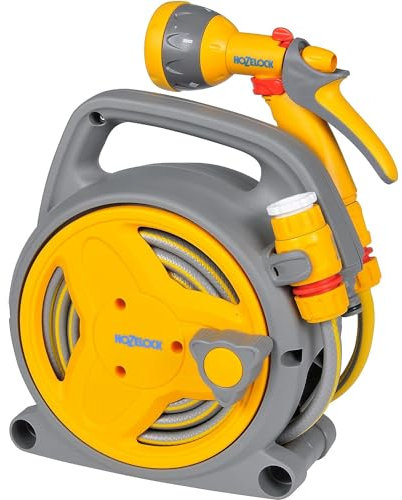 AMK® Hozelock 2425 Pico Reel with 10m Hose Fittings and 5 Function Multi Watering Spray Gun Garden