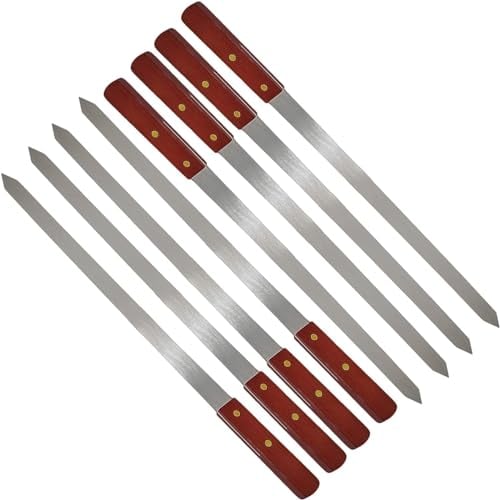 YSAMAX 8X BBQ Skewers, Reusable Flat Kabab Skewers with Wooden Handle for Grilling Sticks for Home, Outdoor Cocktail Party Essentials, Metal Skewer Stick, (54 cm)