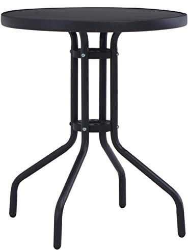 ZEYUAN Table de Jardin Noir 60 cm Acier et Verre,Table De Jardin en Resine,Outdoor Dining Table,Table Ronde Jardin Exterieur