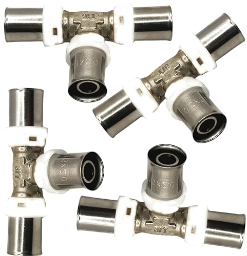 BOOPARTS - 4 pezzi - Tee a crimpare - Tee uguale a crimpare multistrato Ø16-Ø16-Ø16 contorno TH - per unire tre tubi multistrato dello stesso diametro