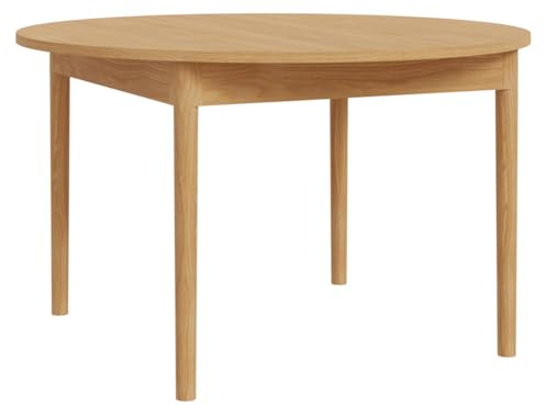 Meubletmoi Tavolo da pranzo rotondo e allungabile L. 130/165 cm Rivestimento Arredamento Rovere con Gambe in Legno Massiccio - Stile scandinavo e Vintage - Vivian