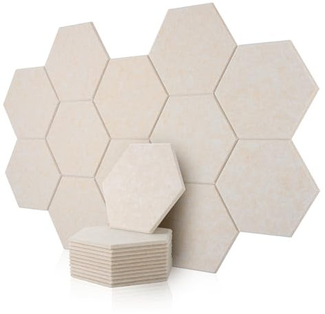Rdutuok 12 Stück Akustik Panel,30x26x1cm Hexagon Akustik Absorber Schallschutzplatten Akustikpaneele Wand für Tonstudio, Büro,Studio und Wanddekoration (Kamel)