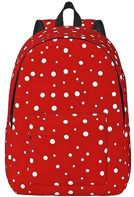 NEZIH Rucksack aus Segeltuch, mit Reißverschluss, Rot und Weiß mit Punkten, Schwarz , Small