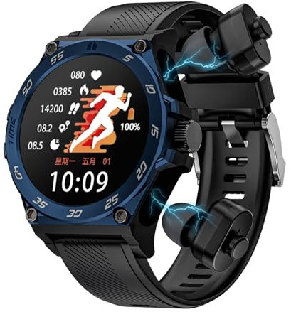 Smartwatch mit Kopfhörer kabellos unsichtbar mini in Ear Kopfhörer Bluetooth klein Earbuds Uhr mit Kopfhörer drin Musik Telefonfunktion Schrittzähler Gesundheitsuhr Blutdruck Pulsuhr Sportuhr Herren