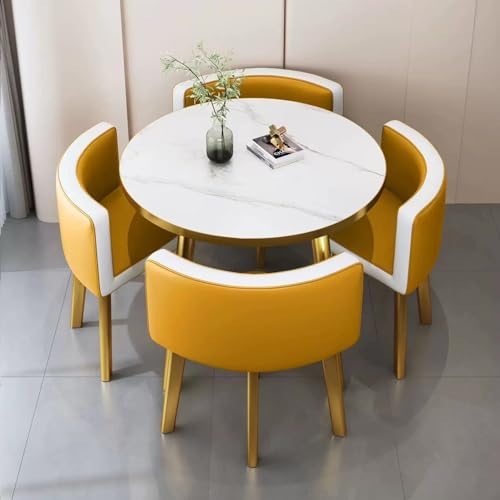 YUGXTH Kleines Kaffee-Esstisch- Und Stuhlset for 4, Büro-Empfangsraum-Clubtisch- Und Stuhlset, Konferenztisch mit Stuhlset, Platzsparende Möbel, for Lounge(Color:PU leather-10)