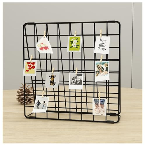 BEKMLOD Photo Display Rack, Note Display Rack, Double sided Photo Metal Rack, Desk Photo Manager, With 20 Wooden Clips, Black