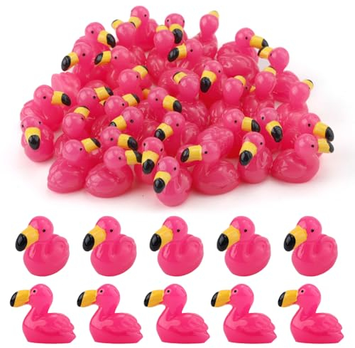 50pcs Mini Resin Flamingo Ducks, Tiny Flamingo Figures Rose Red Small Miniature Animals Flamingo Party Favors Decorations Toy for Home Garden Dollhouse DIY