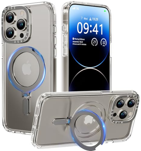 Miracase Schutzhülle für iPhone 15 Pro Max mit Ständer, flexibel und zuverlässig, eingebauter magnetischer Ständer, kompatibel mit MagSafe, transparente Rückseite