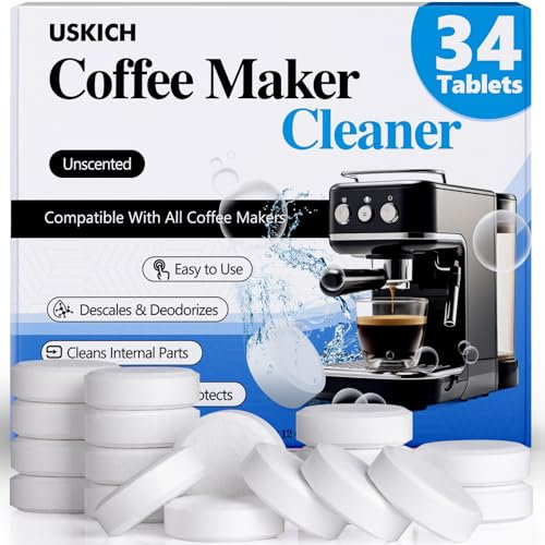 Coffee Maker Cleaner Descaler Tablets 34 Pack, Descaling Solution for Keurig Nespresso Miele and All Coffee Makers, Espresso Machine Cleaning Tabs, Multi-cup & Single-serve Brewers, Coffee Pot Cleaner