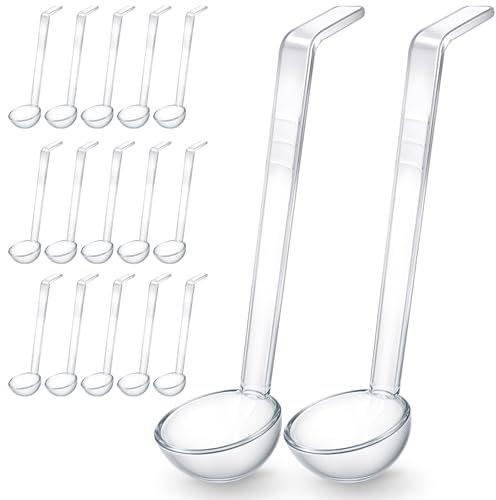 20 Pcs 1 oz Clear Small Ladle Plastic Small Ladles with 7 Inches Long Handle Mini Ladle for Serving Dressings, punch bowl, Sauces and Toppings