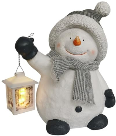 Schneemann Figur 37cm mit LED Laterne Weihnachtsdeko grau Weihnachten Advent Winter Deko groß