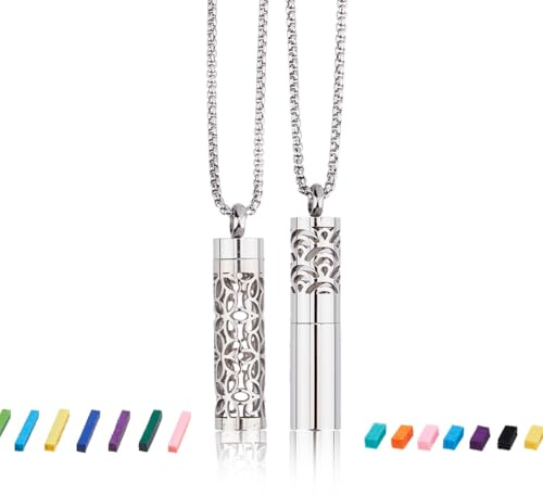 SUPERFINDINGS 2 Stili Collana Diffusore di Olio Essenziale Aromaterapia Pendente con 20Pz di Inserti di Feltro Cambiabili Inserti di Profumo Set di Pendenti Diffusori In Acciaio Inossidabile