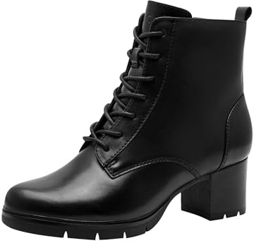 Jana bottines cuir femme à lacets à talon bloc, Black, 39 EU