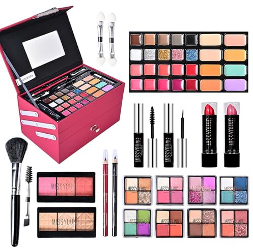 RoseFlower Schminkset Frauen, Professionelles Make-up-Set mit Lidschatten-Palette, Make-up-Pinsel, Lippenstift, Lipgloss, Eyeliner, Mascara, Rouge, Highlighter, Tragbare Reise Make-up-Geschenkset