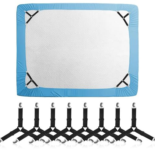 SXCCNW Bettlakenspanner, 8 Stück Bettlaken Spanngurte, Bettlakenspanner Verstellbar, Lakenspanner mit Metallclips, Dreieckige Bettlaken Spanne für Bettlaken Matratze Sofa Bügelbrett Schwarz
